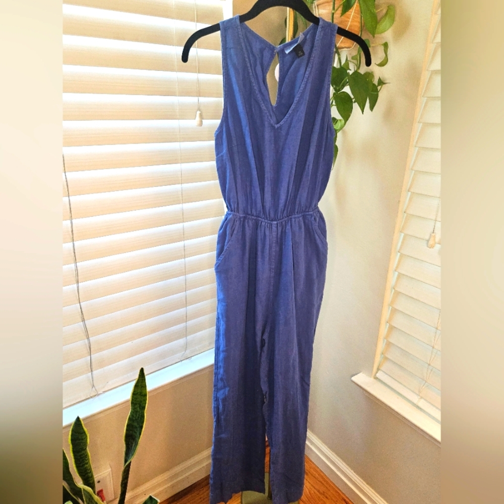 Universal Thread Blue Sleeveless Linen Blend V-Neck Jumpsuit - XS